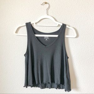 Black Tank Top Crop Top With a Lettuce Edge
